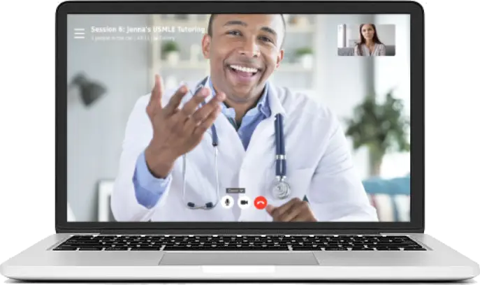 Doctor on a video call on a laptop.