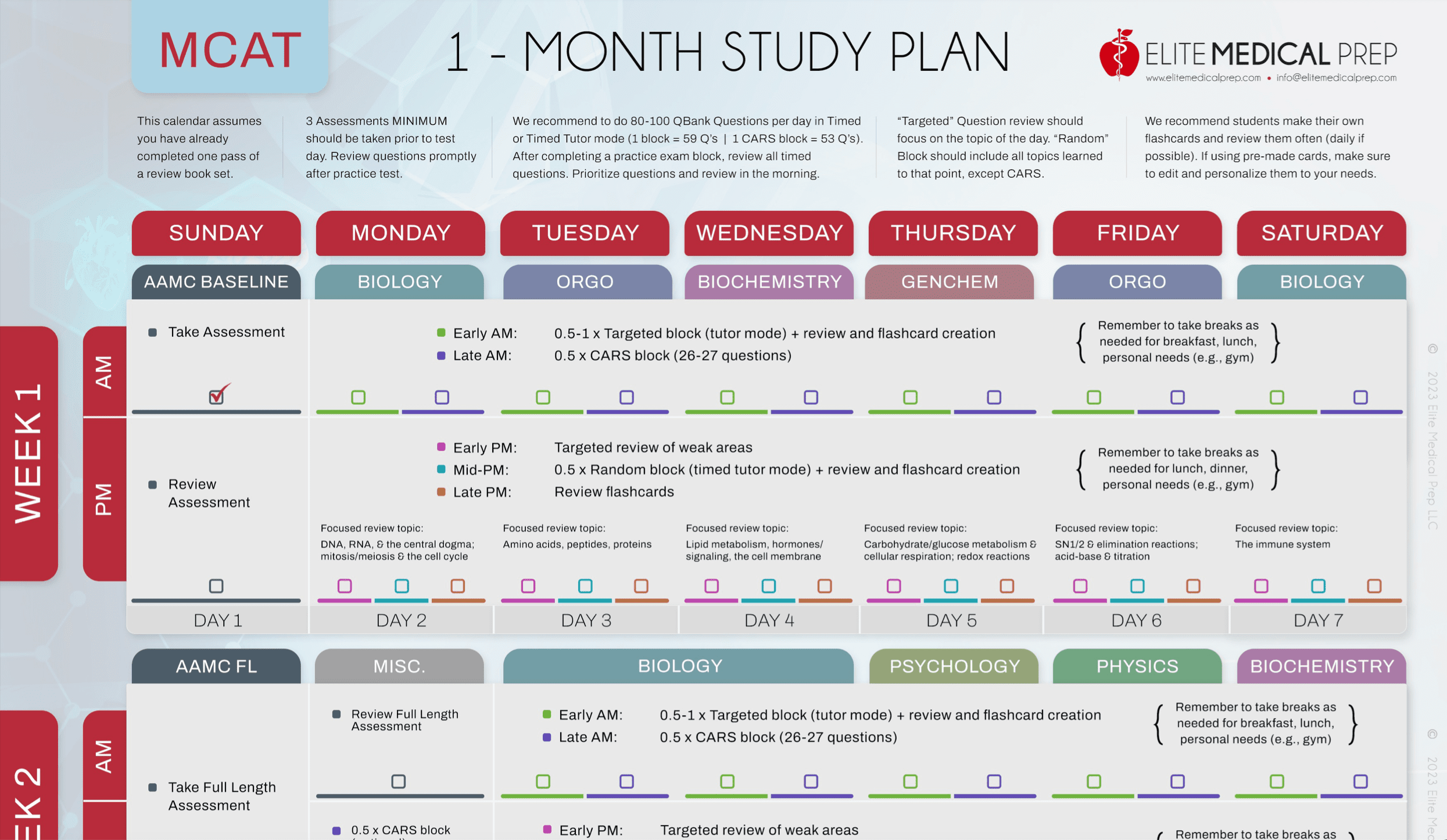 1-Month Study Planner preview image for MCAT by Elite Medical Prep