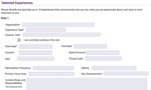 Selected Experiences – New ERAS Format